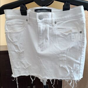 Express White Ripped Denim Skirt